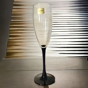 NWT 1 Vtg Luminarc Champagne Flute Hand Blown Glass Opaque Black Stem FRANCE
